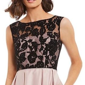 Cachet Flocked Velvet Bodice Hi Lo Gown